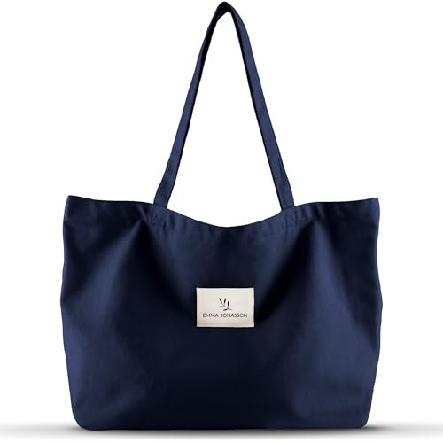Emma Jonasson Einkaufstasche mit Reißverschluss - Große Tasche Damen - Tote Bag mit Innentasche - Perfekter Shopper groß als Strandtasche, xxl Badetasche, Shopping bag blau