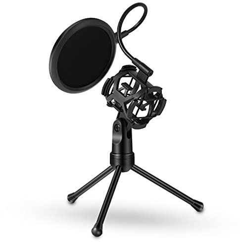 Microphone Tripod Stand, Desk Mic Stand with Pop Filters for microphone of diameter less than 1.73INCH (Dismountable and Foldable, Adjustable 180 Degrees)