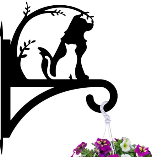 peacoblue Iron Plant Hanger Hook Large 30x40cm for Outdoor Indoor Hanging Plant Flower Fern Pots Lantern Bird Feeder Wind Chime,Metal Wall Holder for Porch Garden Farmhouse(Dog with Cat)