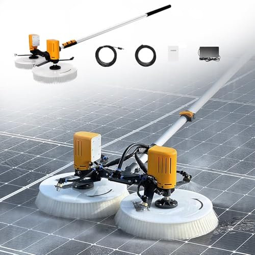 Yadlan Electric Solar Panel Cleaning Brush, Solar Panel Cleaning Rotating Brush And Pole Water Fed, High Power Double Brush Electric Solar Panel Cleaning Solution with Full Set Accessories
