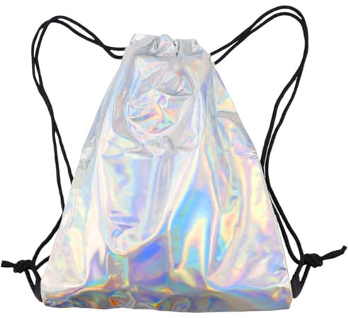 LNQ LUNIQI Holographic Turnbeutel mit Kordelzug, 1 Stück Faltbar Rucksack Holographische, Leichter Rucksacktasche Beutel Damen Glitzer Schulranzen Wasserdicht Rucksacktasche für Reisen Fitness