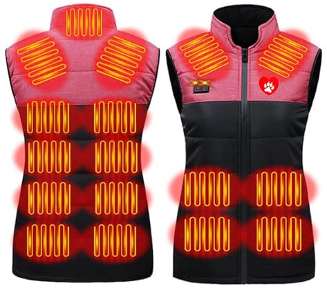 Veste Chauffante Femme, Gilet Chauffant Femme avec Batterie, 17 Zones de Chauffage, Doudoune Chauffante Femme Gilet Chauffant avec 3 Températures pour Randonnée Ski Camping Chasse (Sans Batterie)