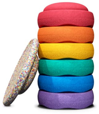 Stapelstein® – Rainbow Classic Set I Balanciersteine + Balanceboard für Kinder I 6 Farbenfrohes Motorikspielzeug – Stapelsteine für drinnen & draußen – Bewegungsspiel – Stapelspiel ab 1 Jahr