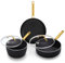 GreenPan Reserve 5 Piece Set Cookware Pots and Pans Set, Ceramic Nonstick PFAS-Free, Hard Anodized, Frypan Saucepan Saute Pan with Lids, Gold-Tone Stainless Steel Handles, Dishwasher Safe, Black