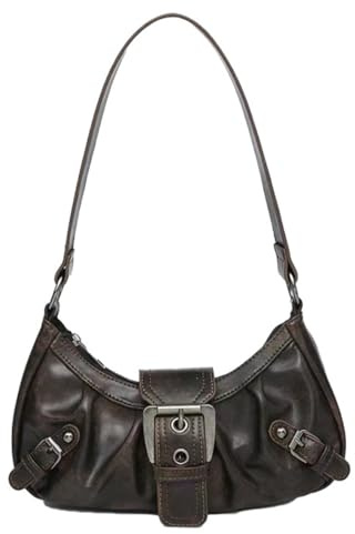 Y2K Schultertasche für Damen, kleine Hobo-Handtasche mit Henkel, Clutch im Punk-Stil mit Lederschnalle