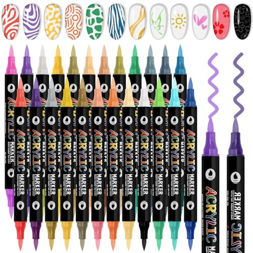 EBANKU 24PCS Nail Art Pens Set - 48 Vibrant Colors Quick-Dry Acrylic Paint Markers with Dotting Liner Tips Salon-Grade Nail Polish Pens for Home DIY & Professional Salon Manicure
