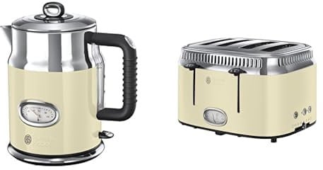 Russell Hobbs Retro 1.7L Electric Kettle and 4 Slice Toaster Cream