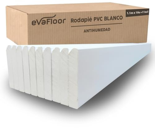 EVAFLOOR - Pack 10 Battiscopa in PVC 110cm | Zoccoletto Battiscopa Bianco Antiumidità | Battiscopa PVC Resistente & Facile da Installare (Bianco, Pack 10)