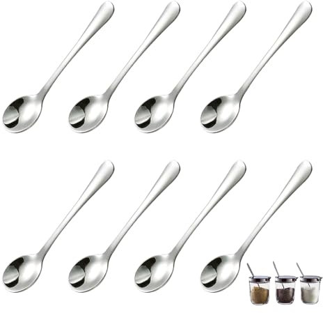 8 Pieces Tiny Stainless Steel Spoons for Spice Jars,Spice Spoon Mini Size 7.5 cm,Honey Spoon Tea Spoons Cute Small Stainless Steel Spice Spoon,for Kitchen Powder Spices,Salt,Fun Little Scoops(Silver)