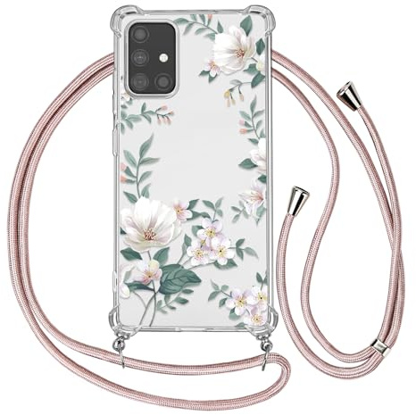 Ciciber Ttusy Handykette Hülle für Samsung Galaxy A51 4G mit Band, Durchsichtig Muster Blumen Case Weiches Silikon Schutzhülle mit Kordel zum Umhängen Necklace HandyHülle für Samsung A51 4G, 03