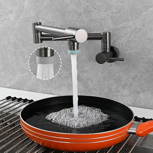 Pot Filler Faucet,Antique Brass Pot Filler Faucet,Wall Mount Double Joint Swing Arm Folding Kitchen Faucets,Wall Mount Pot Faucet for Kitchen Sink, Brass Folding Stretchable(Gray)