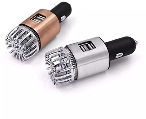 Premium Car Air Purifier Made of Aluminum | Mini USB Ionizer with Dual Charging Ports | Metal Air Purifier for Car | Eliminates Cigarette Smoke and Odors | Ideal for Smokers and Allergy Sufferers