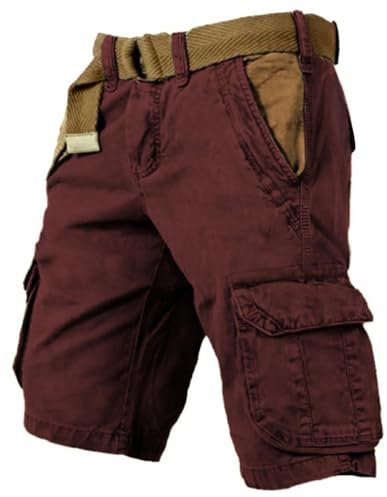 Shorts Et Bermudas Homme Treillis Militaire Bermuda Cargo Short Pantalon Long Travail Camouflage avec Élastique À La Taille Baggy Pantacourt Été Vêtements De Grande Tactique,Vin-b,L