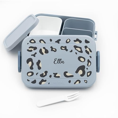 Kinder Bento Box Midi Lunchbox für Mepal Brotdose personalisiert Mädchen - 900ml - Hellblau - Brotdose Leopard - Leo Muster Geschenke - Lunchbox Kinder personalisiert Geschenke Einschulung Mädchen