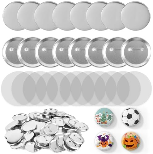 100 Stück Buttons Selber Machen, Button Rohlinge 58 mm, Buttons Anstecker, Button zum Selbstgestalten Metall, Blankbutton Set Anstecker Selbst Gestalten für Abzeichen und Spielzeug Pins