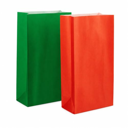 Thepaperbagstore 50 Christmas Paper Party Bags - 14x24.5x7cm - - Colourful Paper Gift Bags for Kids Christmas Party's and Sweets (25 Red /25 Green)