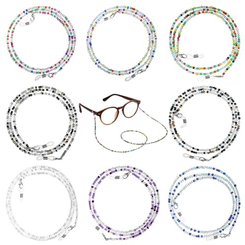 Bremorou 8 Stück Brillenkette Damen Brillen Kette Perlen Damen Brillenband Bunt Brillenketten Sonnenbrillen Dünn Brillenschnur Modische Sonnenbrillenbänder Zum Umhängen für Lesebrillen Schutzbrillen