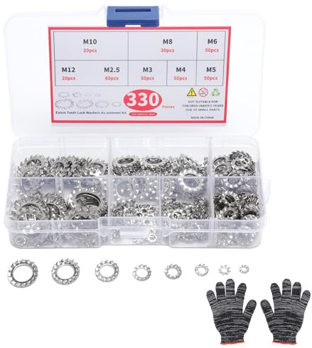 TNSLAND 330 Pz Rondelle di Sicurezza Acciaio Inox, Rondelle Piatte Metaliche, Rondelle Esterno di Bloccaggio Denti a Stella, M2,5 M3 M4 M5 M6 M8 M10 M12