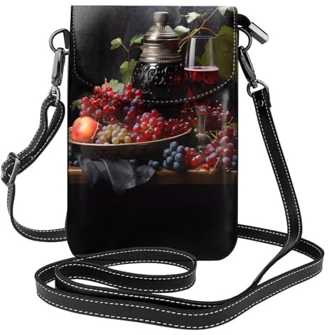 WZYWHJ Damen-Umhängetasche aus Leder mit Trauben- und Weinmuster, mit verstellbarem Schultergurt