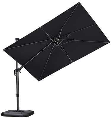 PURPLE LEAF Sonnenschirm 300 x 200 cm Kippbar Ampelschirm Rechteckig Beidseitig Axial Schwenken, Gartenschirm mit Kurbel Gestell Aluminium 360° Rotation, UV-Schutz, Grau