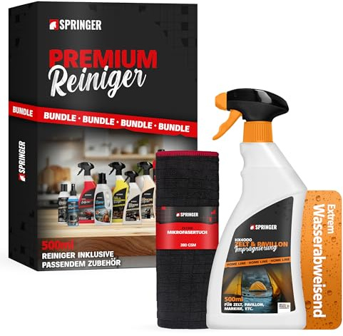 SPRINGER HX4000 - - Outdoor Imprägnierung 500 ml - - Made in Germany - - Imprägnierspray für Zelt, Pavillon, Markise, etc. - - Hält Textilien wasserdicht - - Atmungsaktiver Langzeitschutz