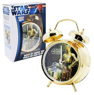 Joy Toy - R2-D2 & C-3PO Wecker in Metall Ø 10 cm - mit Droiden-Sound, in Geschenkpackung 13x7x18 cm