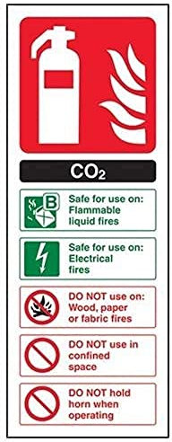 vsafety 11004 AC-R Panneau extincteur, CO2, carte d'identité en plastique rigide, Portrait, 75 mm x 200 mm, noir/vert/rouge