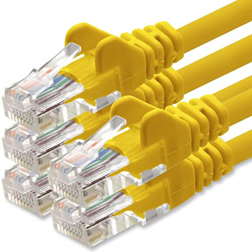 1aTTack.de 10m Cavo di Rete giallo - 5x - Cat.6 Ethernet Gigabit Lan RJ45 10 100 1000 Mbit s - Cavo Patch UTP compatibile con Cat.5 Cat.5e Cat.7 Cat.8 - giallo - 5x - 10m
