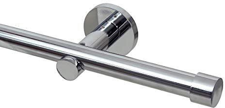 GARDINEUM 150 cm Gardinenstange Ø 20 mm Cap, alle Längen bis 4,00 m möglich, modern, 1-Lauf, chrom-glanz (ohne Ringe)