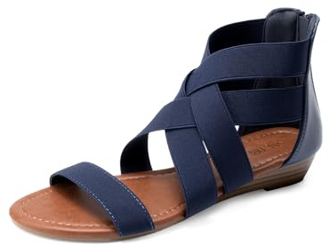 DREAM PAIRS Elastic Strappy Flats Sandals Womens Open Toe Summer Beach Low Wedges Shoes ELASTICA8
