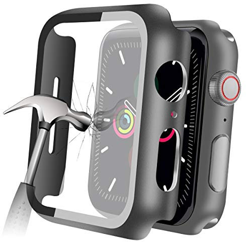 YMHML Compatible avec Apple Watch 38 mm Series 3/2/1 avec protecteur d'écran en verre trempé intégré, coque rigide fine pour iWatch Accessoires
