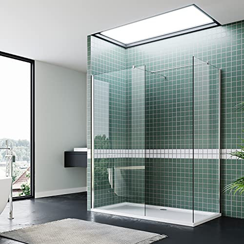 SIRHONA Paroi de douche à l’italienne avec barre de fixation 110x80x200 cm Cabine de douche en verre NANO transparent 8 mm deux porte pour douche salle de douche