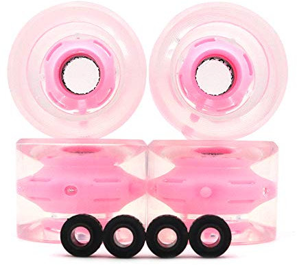 POFET Skateboard-Räder, 70 x 51 mm, magnetisch, leicht, transparent, für Outdoor-Sport, Skateboarding, Skateboarding, Skateboard-Lager, Cruiser-Longboard, Achse (Pink)