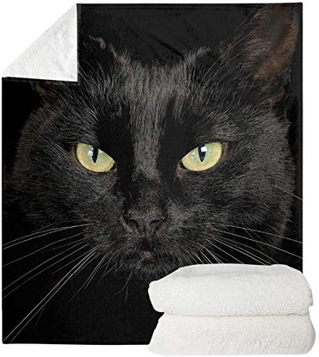 SEANATIVE Schwarze Flanell-Bettdecke mit Katzenmotiv, superweich, warm, flauschig, Plüsch, Überwurf, leicht, gemütlich, Couch-Decken, Bettwäsche, Wohnzimmer, XS