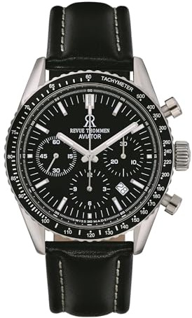 Revue Thommen Herren Armbanduhr Automatic Aviator 42 mm Chronograph Armband Leather 17000.6537