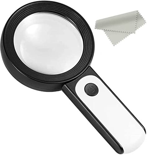 Voarge Loupe de Lecture avec 18 LED - 30 x - avec 3 Modes d'éclairage-avec Double lentille en Verre Haute clarté - pour Personnes âgées,Verre grossissant pour la Lecture avec Chiffon
