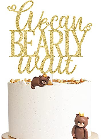 We Can Bearly Wait Cake Topper, Bär Baby Shower Dekorationen Supplies for Boys Girls, Teddy Thema Gender Reveal Party Dessert Ornaments Schild, Doppelseitiger Gold Glitter