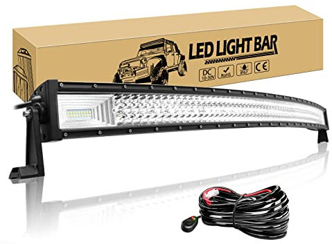 Willpower Barra Led 4x4 50 Pulgadas 648W Barras Led Coche Curvas 7D IP67 Impermeable Tri-Fila Faro Led Focos Led 12v 24v 6000k Barras de Luz Led para Tractor SUV ATV UTV Off-Road con Mazo de Cables
