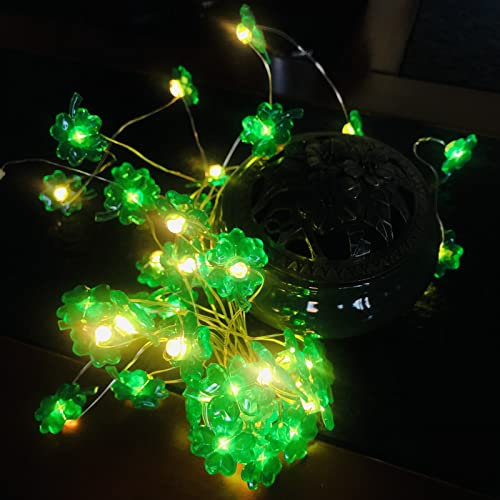 Riaxuebiy 4m 40 LED Kristall Vierblättrig Kleeblatt Lichterketten Wasserdichte Batteriebetrieben 8 Modi mit Fernbedienung Timer für Hochzeitsfeier Festival Innen Draussen (Kleeblatt, Batterie)