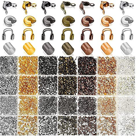 2100 Pièces Perle a Ecraser Laiton, Perles à Sertir Avec Couvercles, Gardiens en Fil de Fer et Embouts de Perles en Fer, Postuler à pour Bijoux Bracelet Charmes(Sept Couleurs)