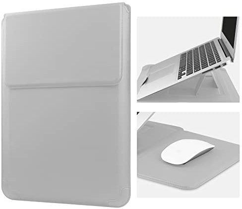 HoYiXi 13 Inch Laptop Sleeve Case PU Leather Bag Compatible with MacBook Air 13 M1 M2 2022-2018 / MacBook Pro 13 M2 2022-2016 / Surface Pro 8 2021 / Surface Go 3 2021, Sleeve Pouch with Stand Silver