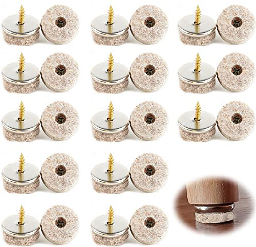 Lxoraziy 40 Stück 24 mm Durchmesser Filz-Pads für Möbelfüße, Dicke Möbelfüße Pad Filz Stuhlgleiter zum Schutz harter Böden, Filzgleiter Schrauben, Premium Bodenschoner für Stühle und Möbel (24MM)