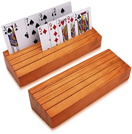 Lot de 2 supports de cartes à jouer pour enfants, personnes âgées, plateau en bois pour organiser les cartes sur le pont de jeu, jeux de cartes pour adultes, tables de cartes pour adultes (orange)