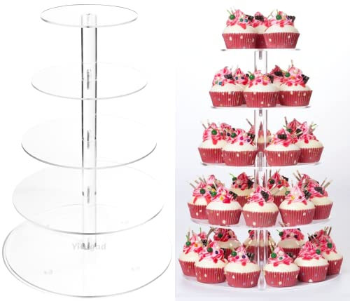 Yifugad 5 Tier Round Large Acrylic Cake Stand, Clear Glass Dessert Stand, Pastry Tray, Pastry Tower Suitable for Weddings, Birthdays, Bar Parties