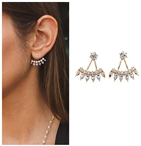 Dervivea Boho Kristall Ohr Jacke Ohrringe Gold Cz Teardrop Ohrstecker Vintage Cz Ohrringe Strass Vorderseite Rückseite Ohrringe Schmuck für Frauen und Mädchen