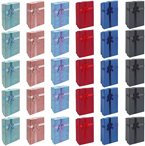 Geschenkschachtel Schmuck,30 Pack Schmuck Geschenkbox mit Schleife und Schaumstoff Karton Ringboxen,Für Kette, Armband, Ring Box, Ohrringe Box(6 Farben) Bunte Rechteckige Geschenkschachteln