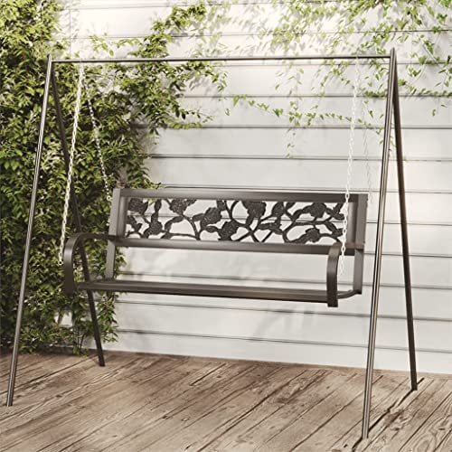 Sitzbank Modern Parkbank, Hollywoodschaukel 125 cm Stahl und Kunststoff Schwarz Blumenbank Sitzbank Garten Balkon Balkonbank Schwarz