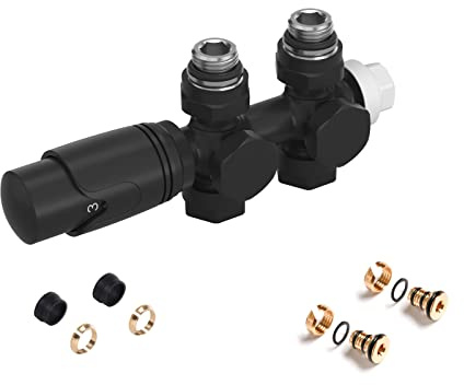 FistConcept Hahnblock 6 Wege Multiblock Ventil Set mit Thermostatkopf (Schwarz Matt)