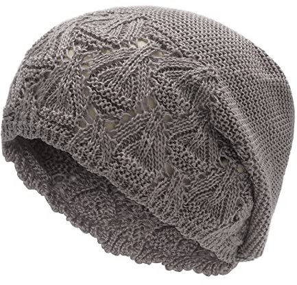 ZLYC Damen Sommer Strickmützen Handstricken Häkelmütze Grntage Beanie Mütze(Massives Grau)