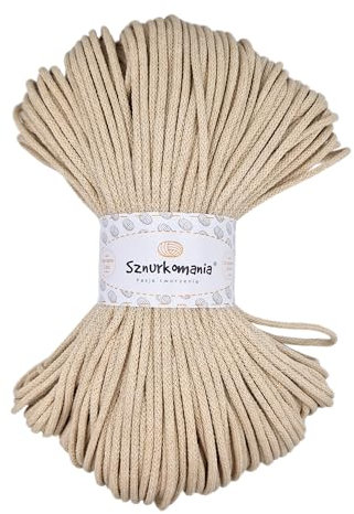 Sznurkomania, Geflochtene Baumwollkordel 3mm 100m, 46 Farben, Häkelkordel, Makramee Kordel, Makramee Garn, Premium Garn, Makramee Seil, (Hell beige)